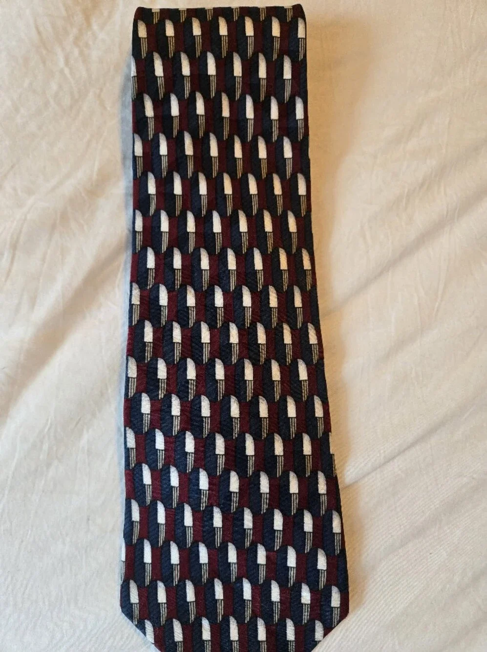 Pierre Cardin 100% Silk Tie Burgundy Navy Khaki Cream Geometric 58